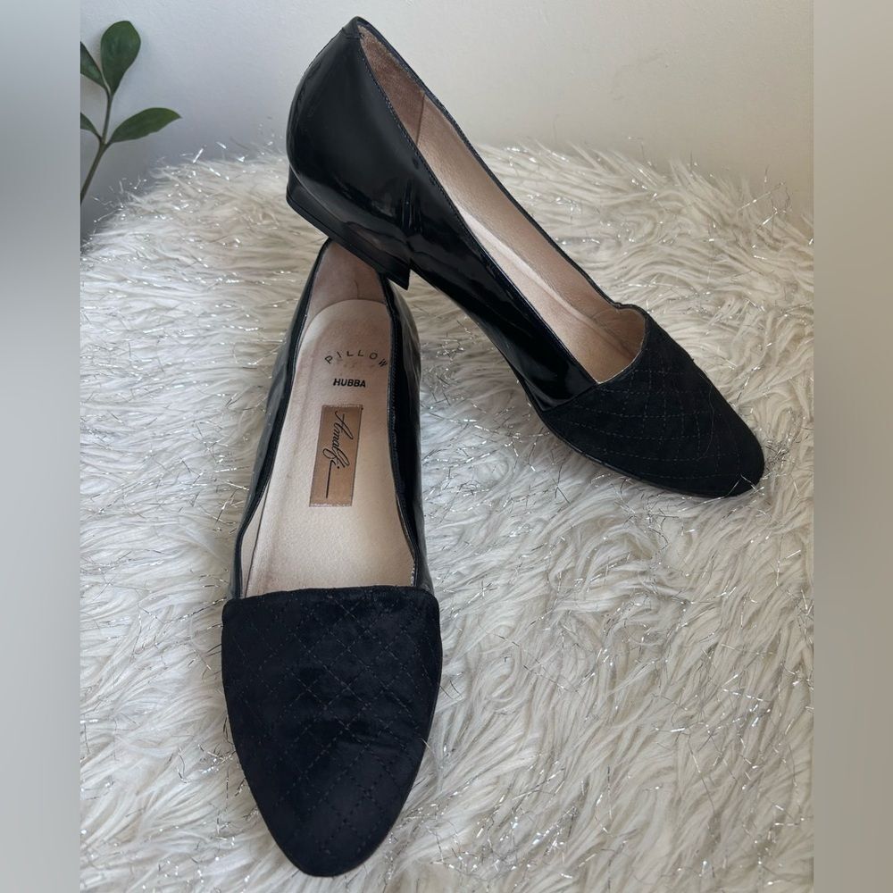 Amalfi Pillow Hubba Blackโ Patent Leather And Suede Flats Loafer Size 9B